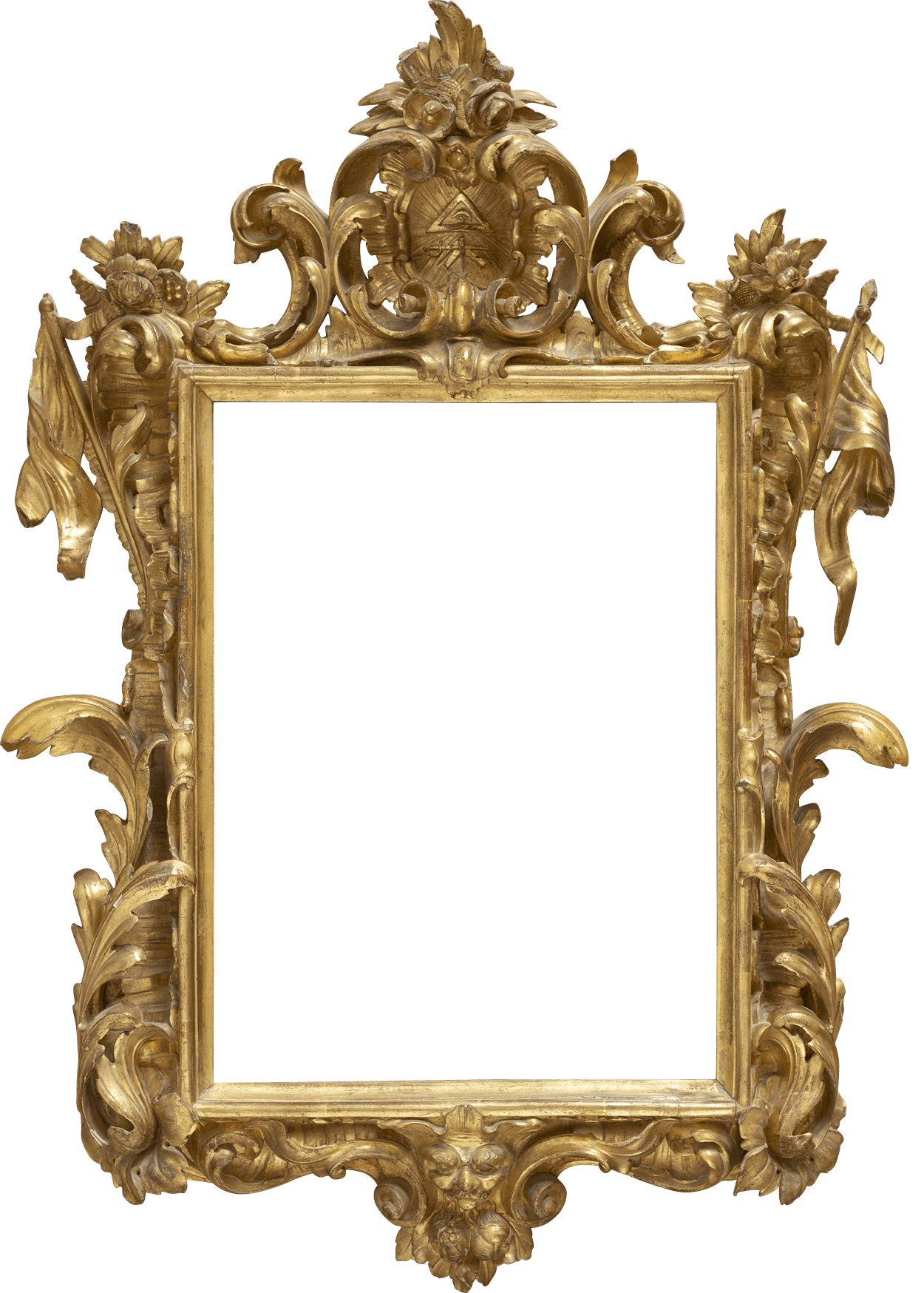 Gestoken vergulde ornamentlijst - Lodewijk XV periode, met vrijmetselarij symboliek in de kuif, Frankrijk, antiek - Circa 1750