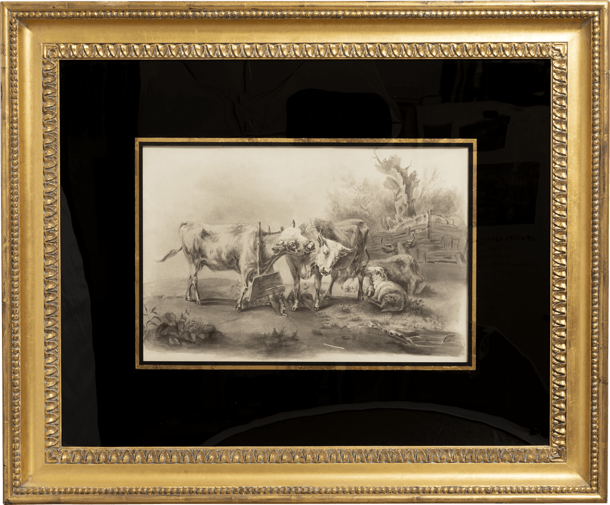 Neoclassicistische stijl - Met verre eglomisé passe-partout, Reproductie voor 19e eeuwse tekening - 